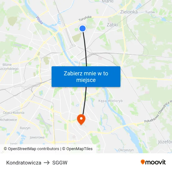 Kondratowicza to SGGW map