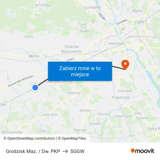 Grodzisk Maz. / Dw. PKP to SGGW map