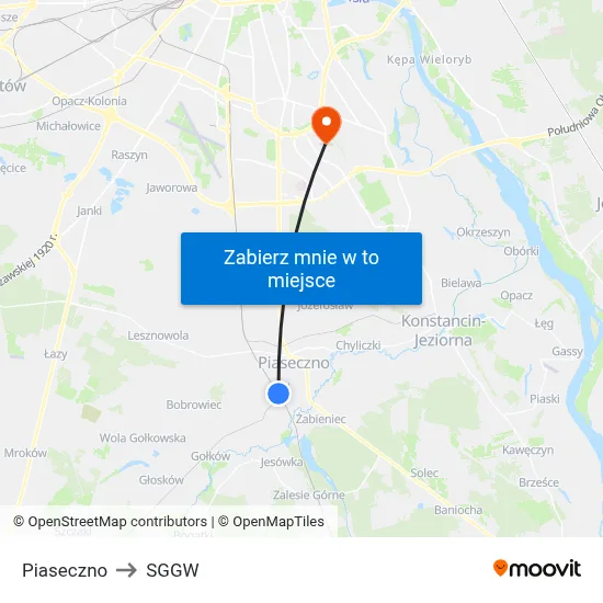 Piaseczno to SGGW map