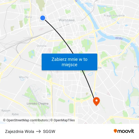 Zajezdnia Wola to SGGW map