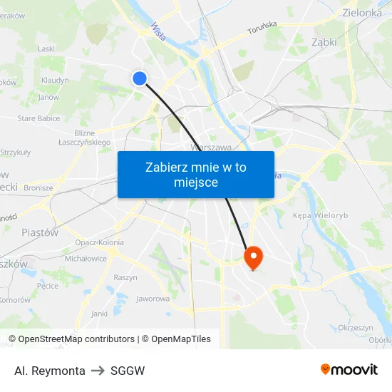 Al. Reymonta to SGGW map