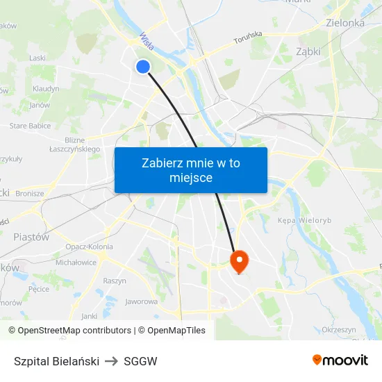 Szpital Bielański to SGGW map