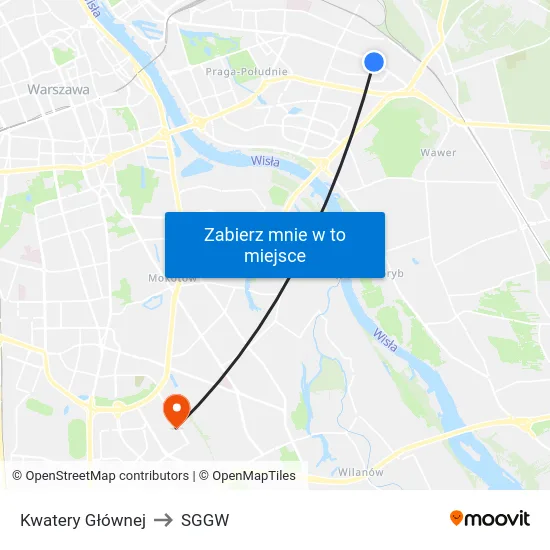 Kwatery Głównej to SGGW map