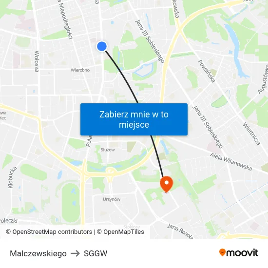 Malczewskiego to SGGW map