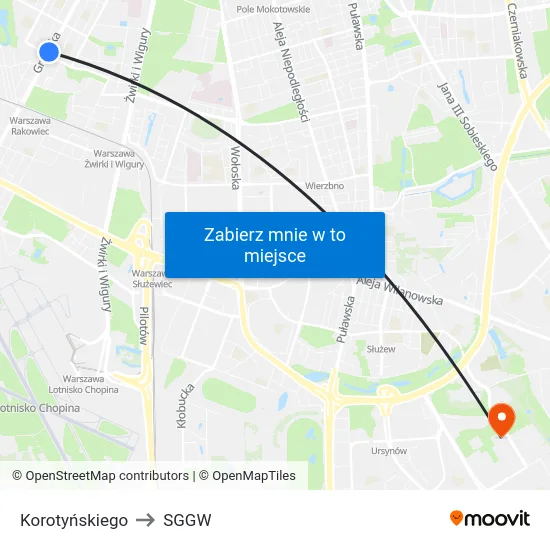 Korotyńskiego to SGGW map
