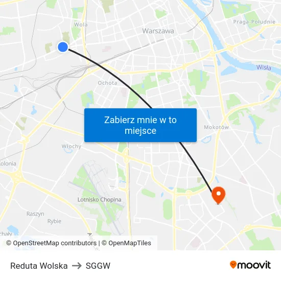 Reduta Wolska to SGGW map