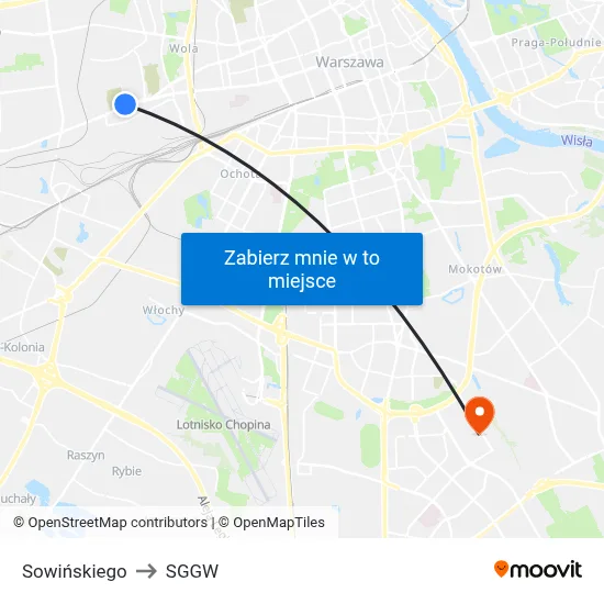 Sowińskiego to SGGW map