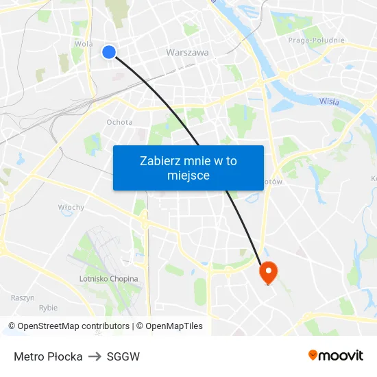 Metro Płocka to SGGW map