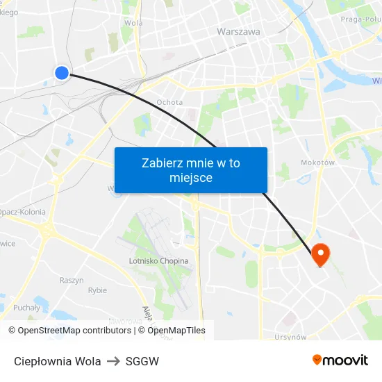 Ciepłownia Wola to SGGW map