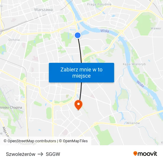 Szwoleżerów to SGGW map