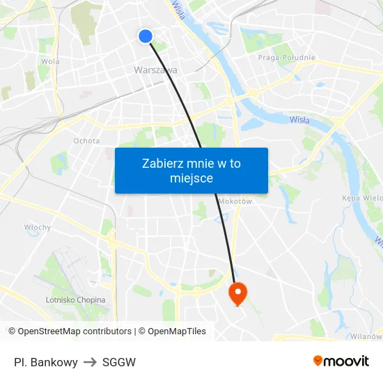 Pl. Bankowy to SGGW map