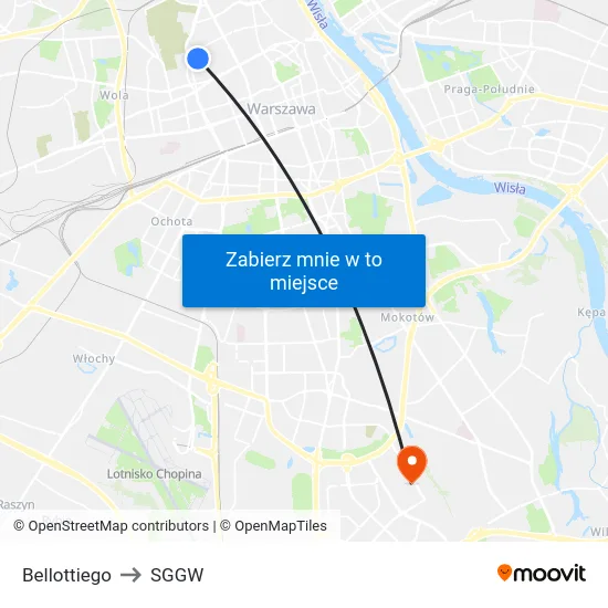 Bellottiego to SGGW map