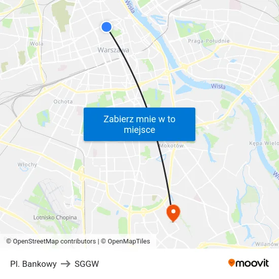 Pl. Bankowy to SGGW map