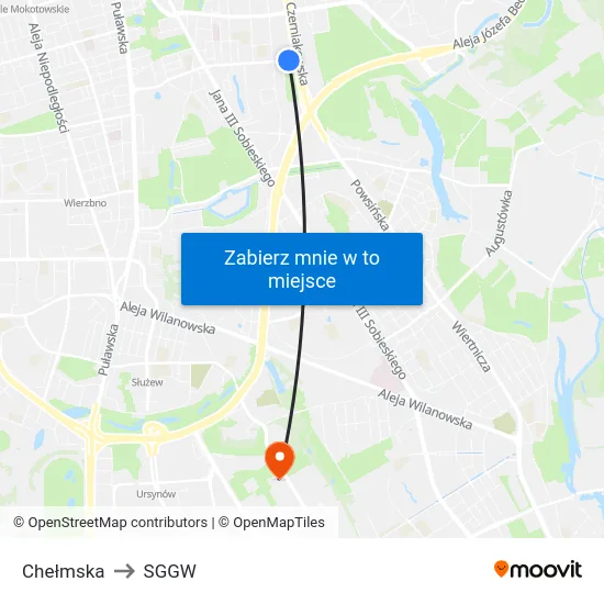 Chełmska to SGGW map