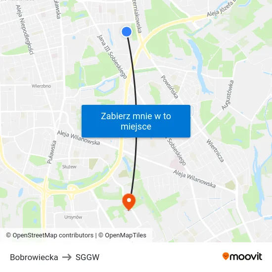 Bobrowiecka to SGGW map