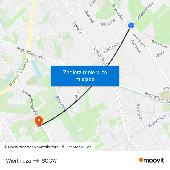 Wiertnicza to SGGW map