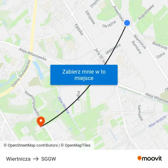 Wiertnicza to SGGW map