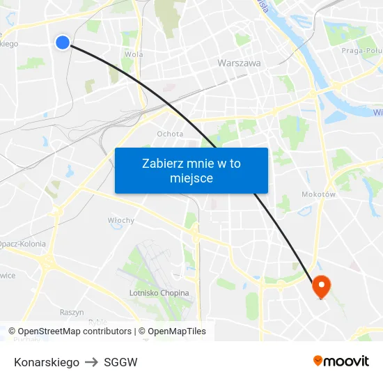 Konarskiego to SGGW map