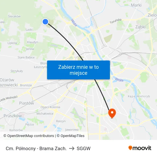 Cm. Północny - Brama Zach. to SGGW map