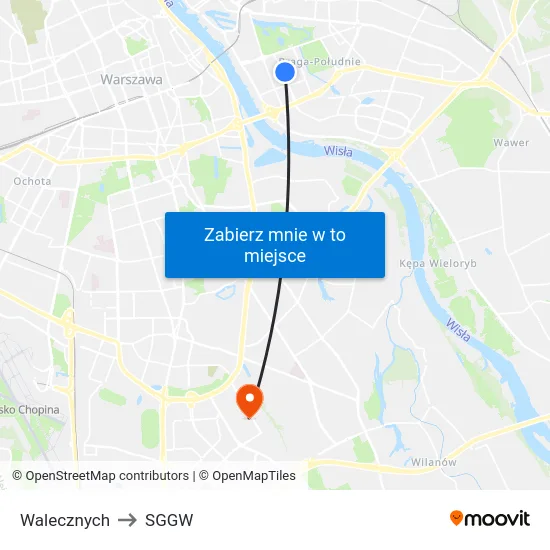 Walecznych to SGGW map