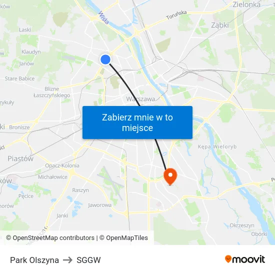 Park Olszyna to SGGW map