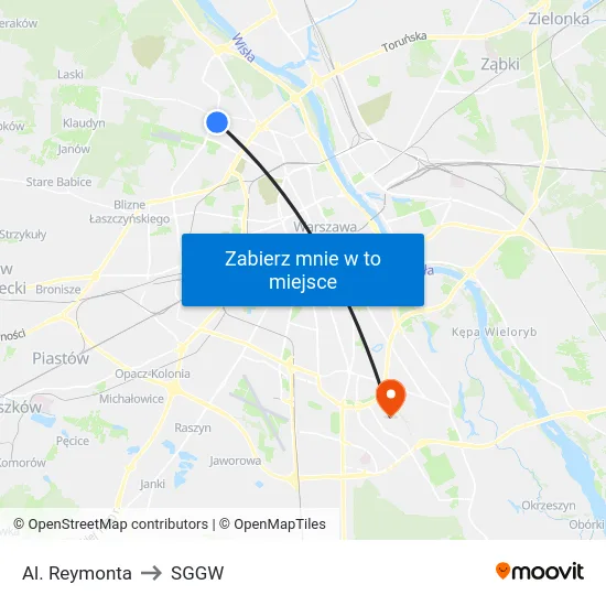 Al. Reymonta to SGGW map