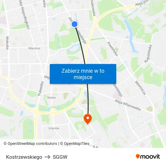 Kostrzewskiego to SGGW map