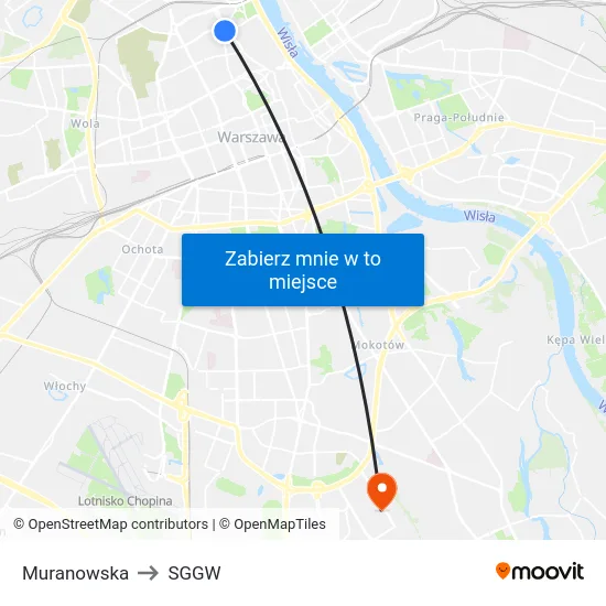 Muranowska to SGGW map