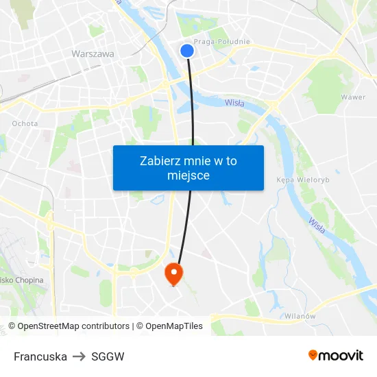 Francuska to SGGW map