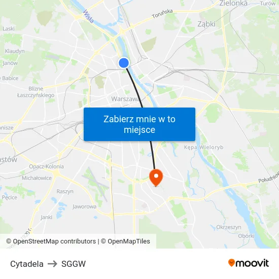 Cytadela to SGGW map