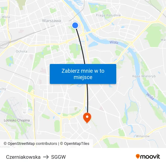 Czerniakowska to SGGW map