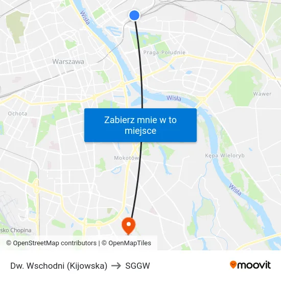 Dw. Wschodni (Kijowska) to SGGW map
