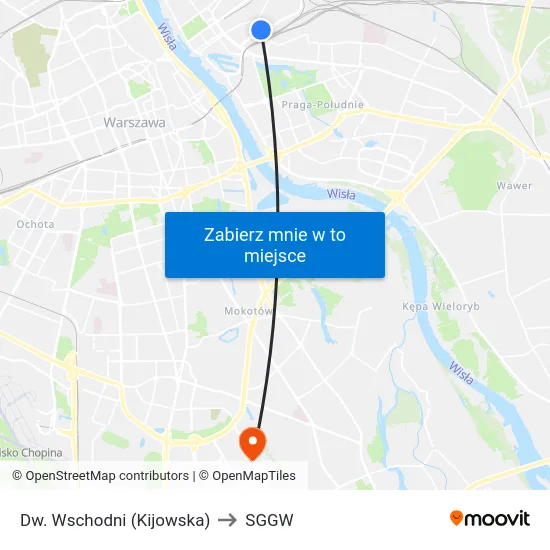 Dw. Wschodni (Kijowska) to SGGW map