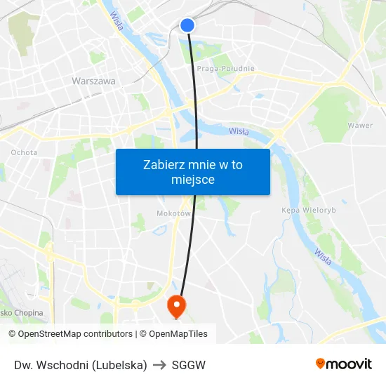 Dw. Wschodni (Lubelska) to SGGW map