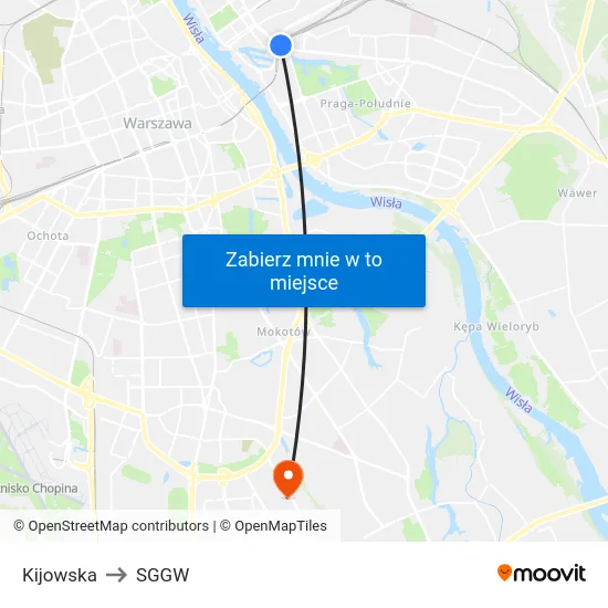 Kijowska to SGGW map