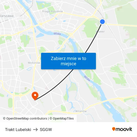 Trakt Lubelski to SGGW map
