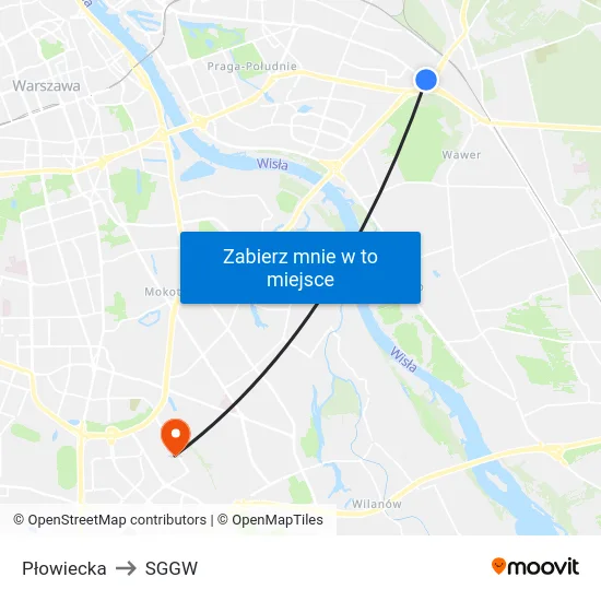 Płowiecka to SGGW map
