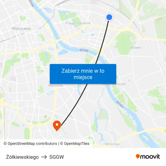 Żółkiewskiego to SGGW map