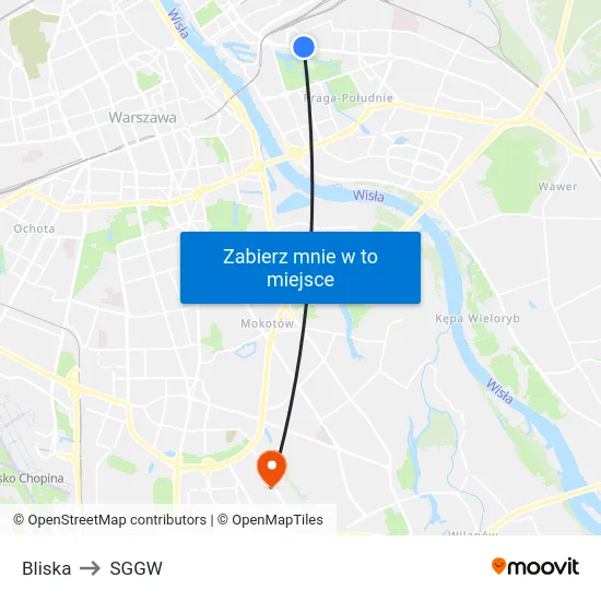 Bliska to SGGW map