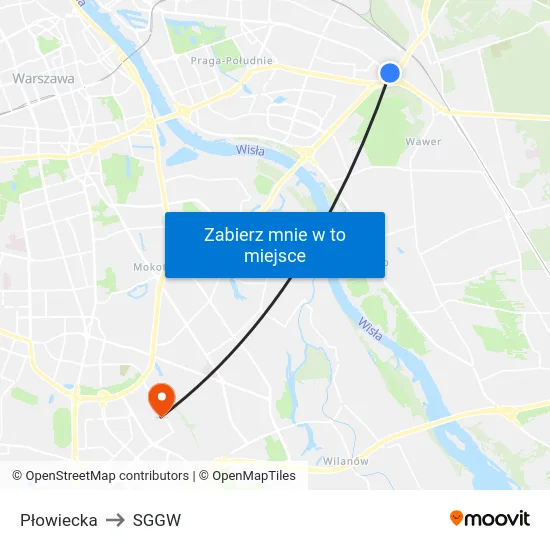 Płowiecka to SGGW map