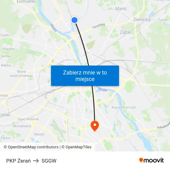 PKP Żerań to SGGW map
