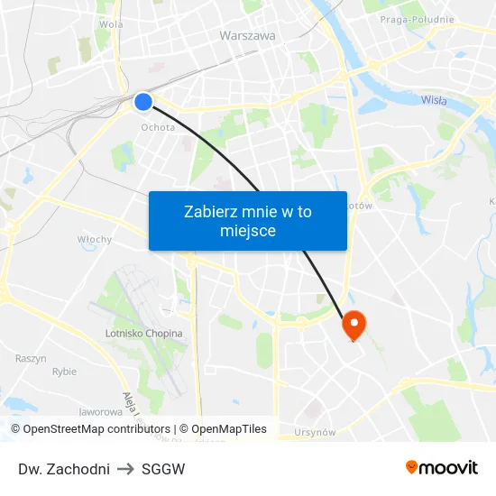 Dw. Zachodni to SGGW map