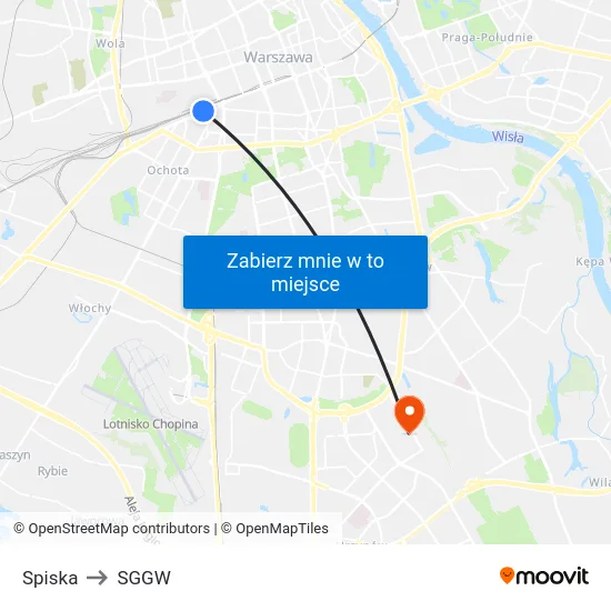 Spiska to SGGW map