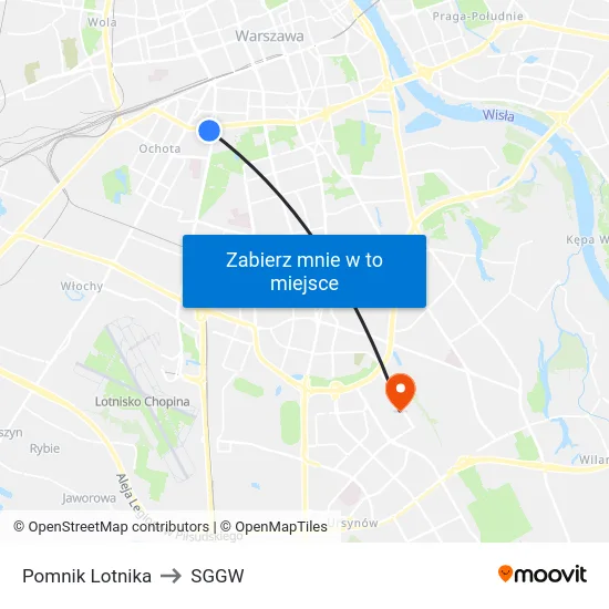Pomnik Lotnika to SGGW map