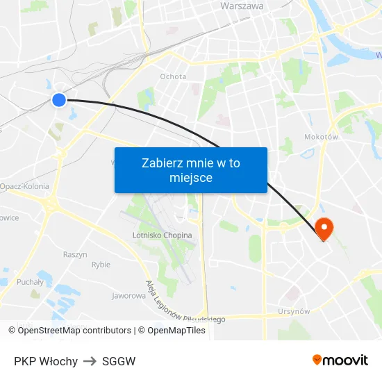PKP Włochy to SGGW map