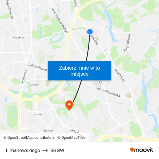 Limanowskiego to SGGW map