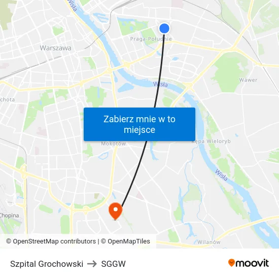 Szpital Grochowski to SGGW map
