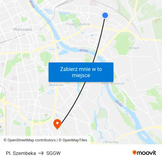 Pl. Szembeka to SGGW map