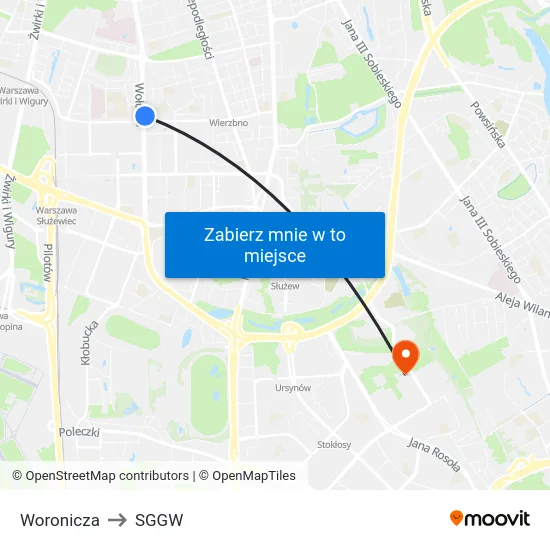 Woronicza to SGGW map