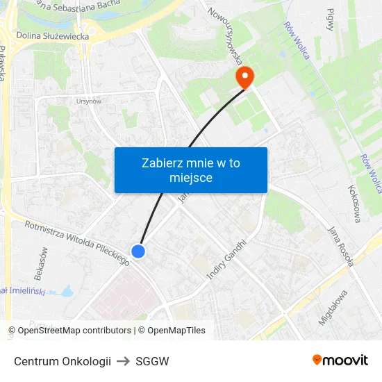 Centrum Onkologii to SGGW map